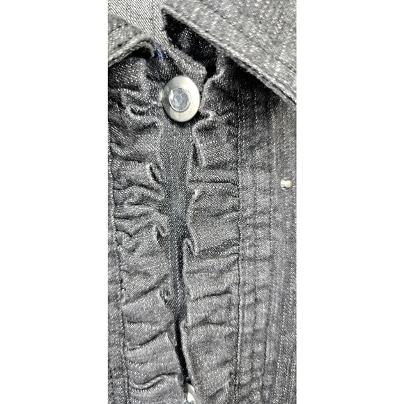 Quacker factory black ruffled denim jacket large - Picture 4 of 5